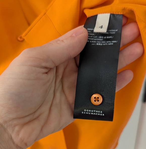Dorothee Schumacher 100% Silk Blouse Orange Button Down Luxury Designer Size 4 - Picture 7 of 9